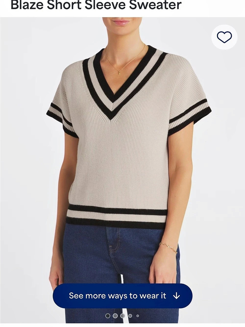 Evolution Blaze Short Sleeve Sweater V-Neck Beige & Black Small Like New